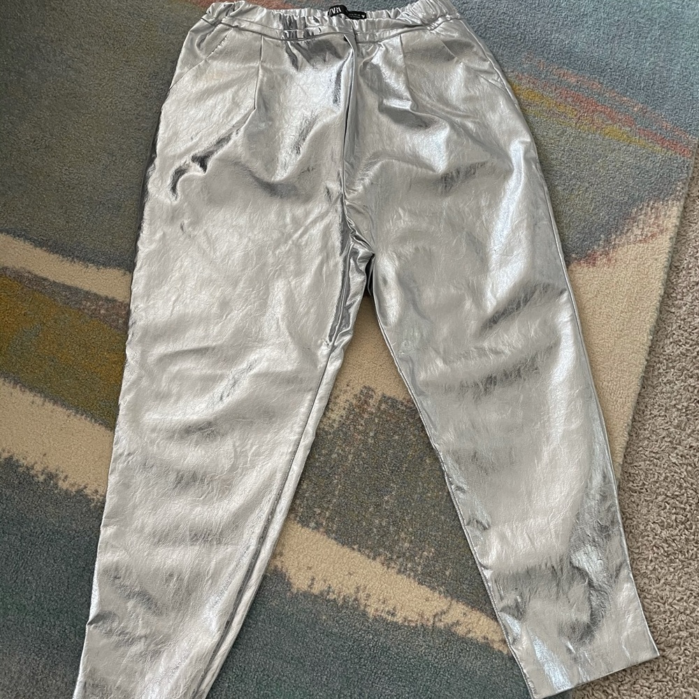 ZARA Metallic Silver Leather Pant